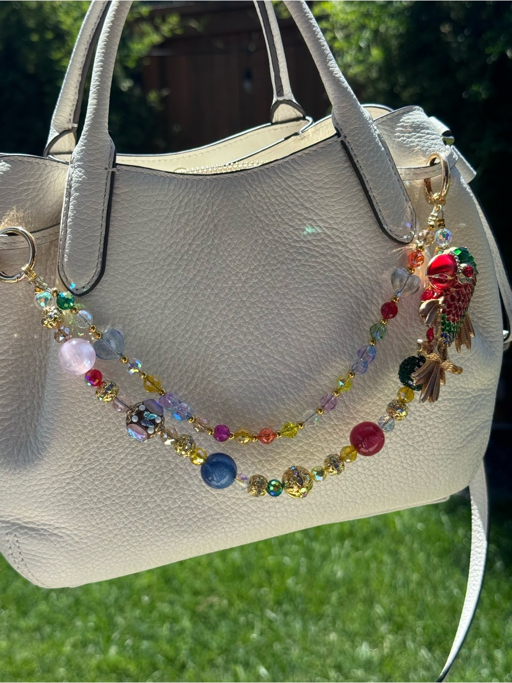 Multicolor Beaded Parrot Bag Charm Chain | Luxe Accessory | bird lover tropical - Picture 2 of 9